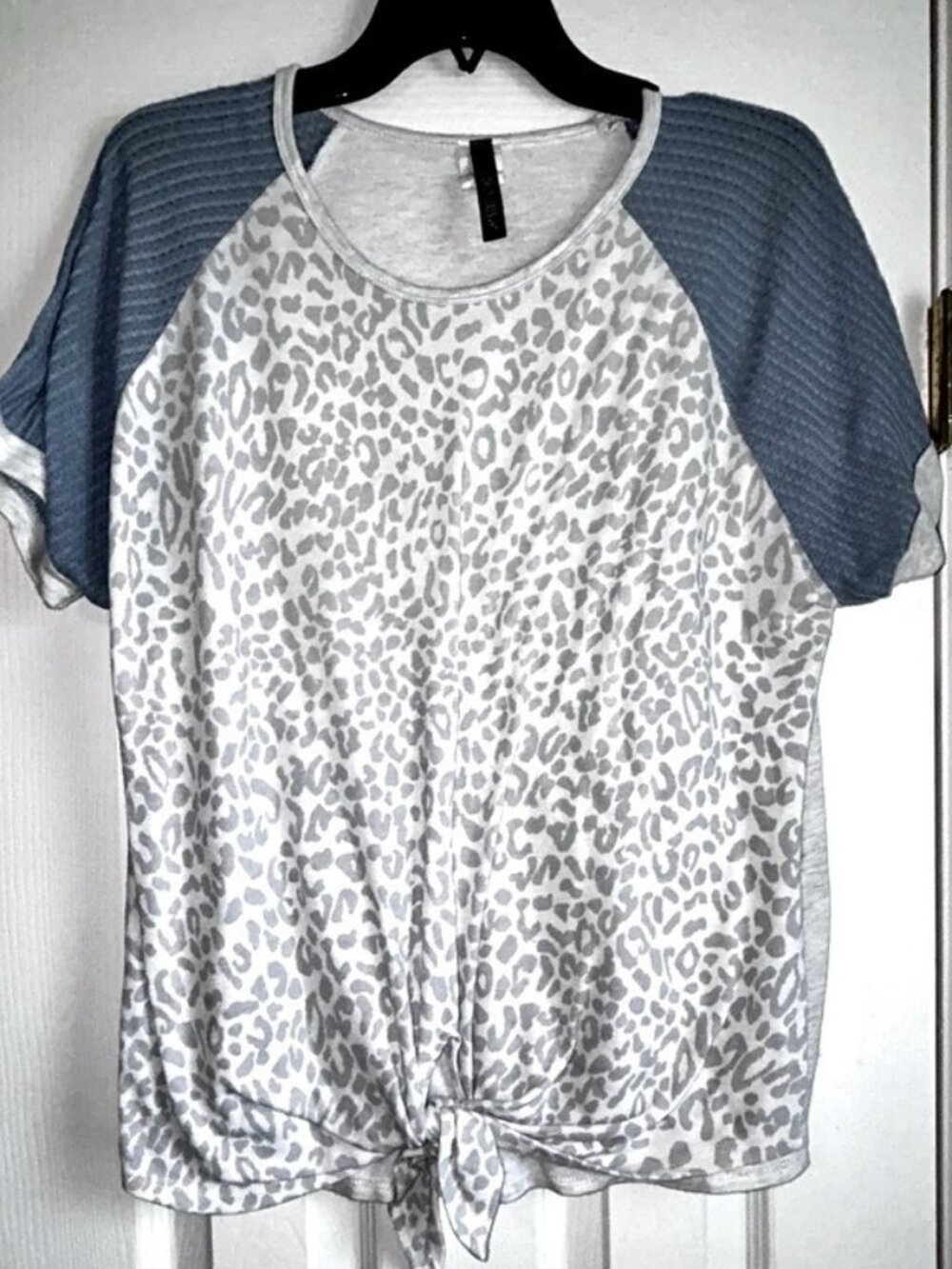 Women's Blue and White Leopard Print Top